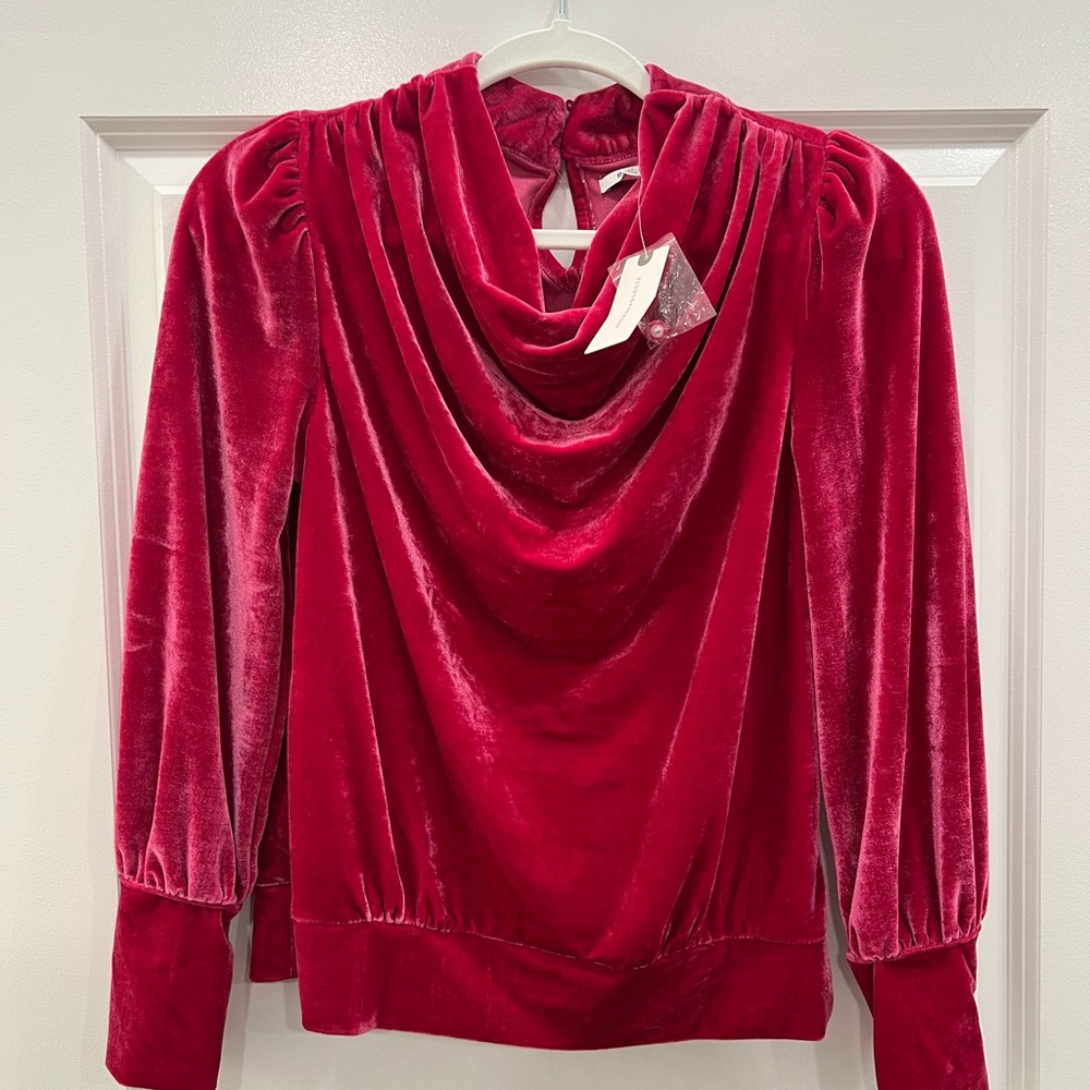 Anthropologie Velvet Drape Neck Pink Top